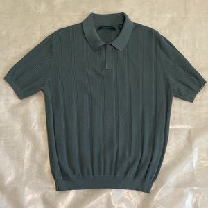 Perry Ellis Men's Green Mesh Stripe Short Sleeve Sweater Polo Large